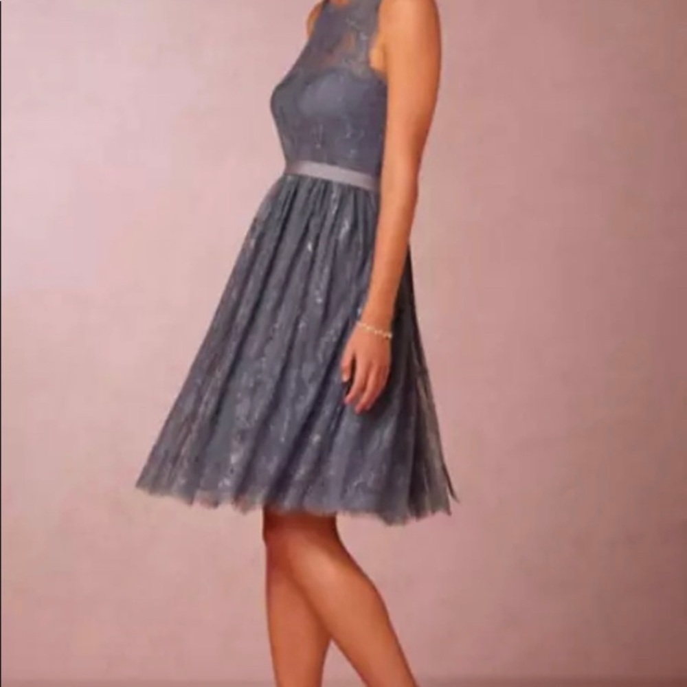 Anthro BHLDN gray/blue lace Hitherto Celia dress 4